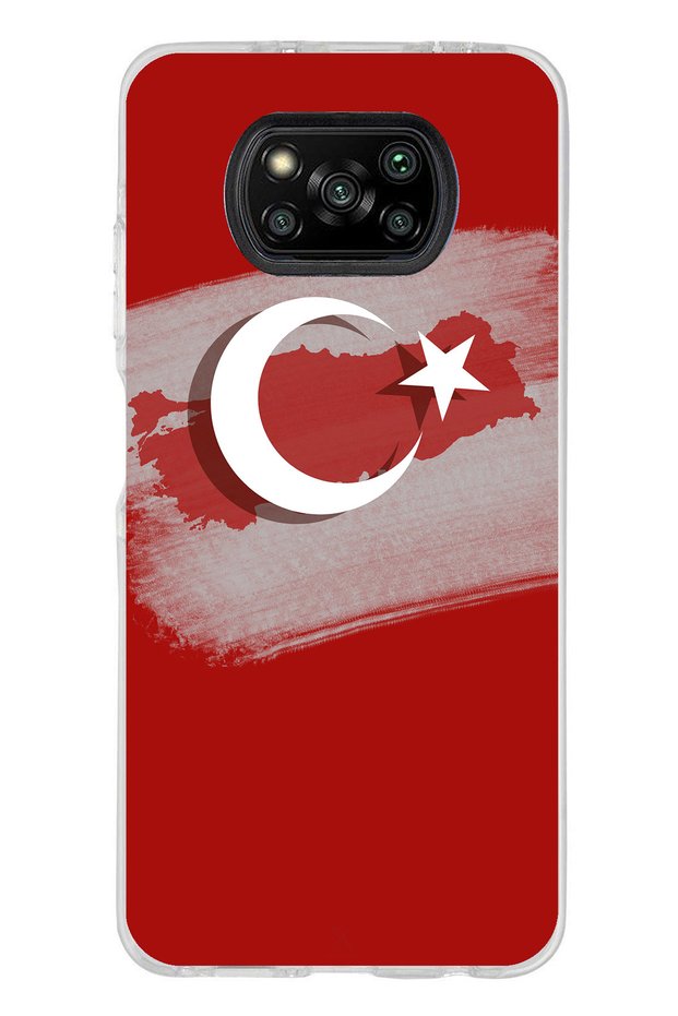 حافظة سيليكون متوافقة مع Poco X3-X3 PRO-NFC مع خريطة تركيا وعلم تركي مفصل مطبوع