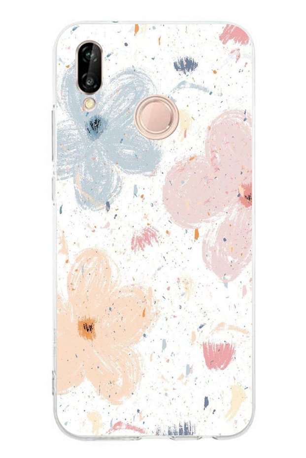 Huawei P20 Lite Compatible Pastel Abstract Flower and Stain Patterned Printed Silicone Case