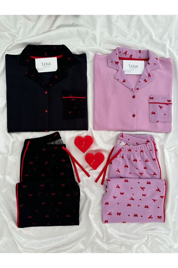 Twisty Black and Lilac Bow Four-Piece Pajama Set