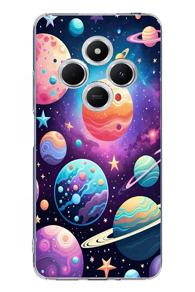 حافظة سيليكون مطبوع متوافقة مع هاتف Redmi 14C بنمط الفضاء والكواكب والنجوم - 1