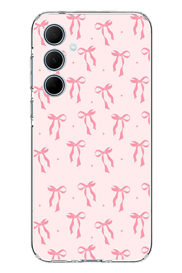 حافظة سيليكون ناعمة متوافقة مع هاتف سامسونج جالاكسي A35 بنمط فيونكة وردية مطبوع - 1