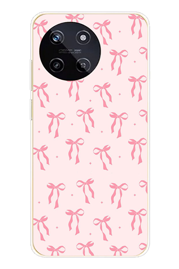 حافظة سيليكون مطبوع متوافقة مع هاتف Realme 11 4G بنمط فيونكة وردية ناعمة - 1