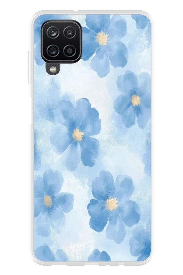 Samsung Galaxy A22-M22-M32 Compatible Blue Flowers Printed Silicone Case