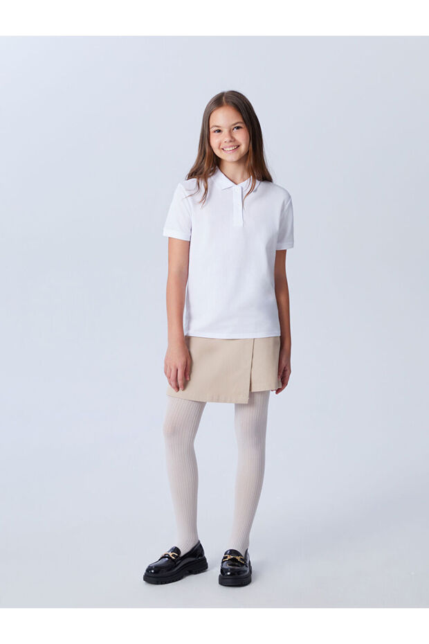 White polo collar basic short sleeve girl's t-shirt from hera fashion