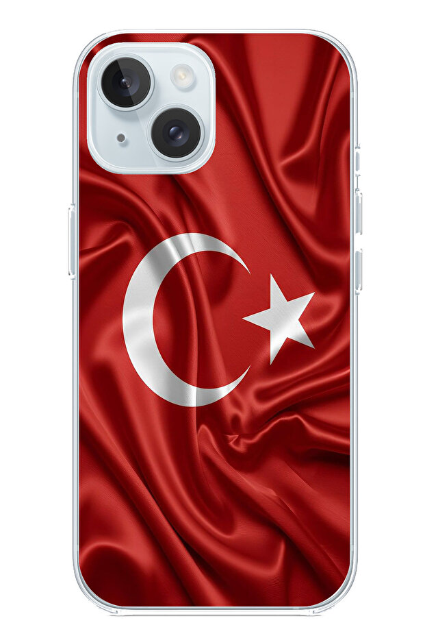 حافظة سيليكون متوافقة مع هاتف iPhone 15 بعلم تركيا مطبوع - 1