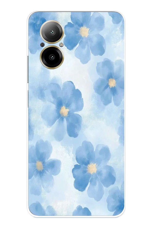 Realme 12 Lite Compatible Blue Flowers Printed Silicone Case