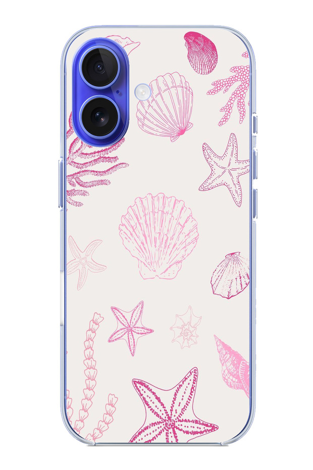 iPhone 16 Compatible Pink Starfish and Shell Printed Silicone Case - 1