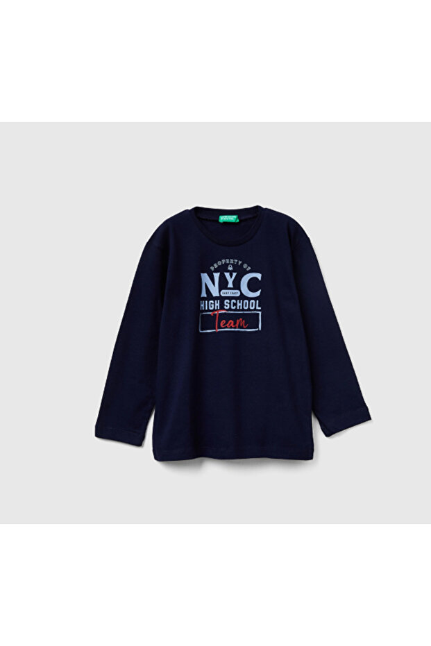Baby Boy Navy Blue Printed Relaxed Fit Long Sleeve T-Shirt