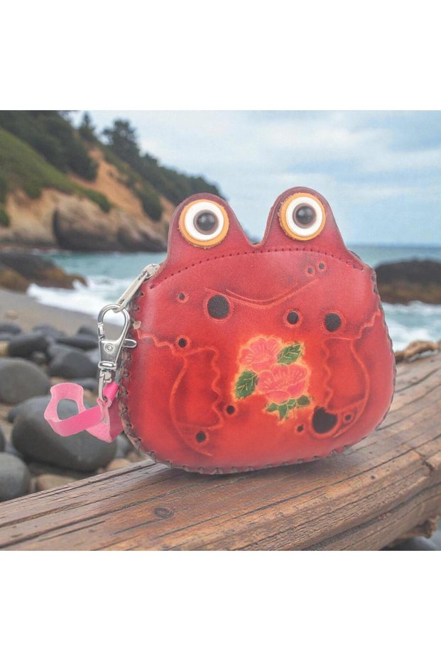 Handmade Genuine Leather Frog Design Women's Wallet | Zippered Card Holder Coin Keychain