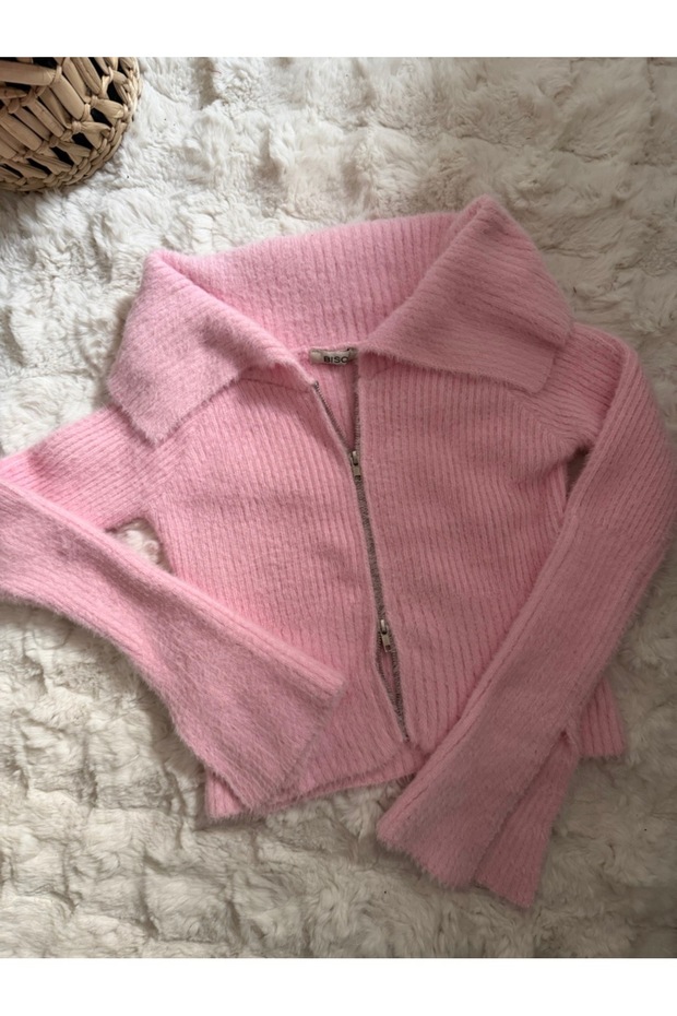 Pembe Fermuarlı Triko - 1