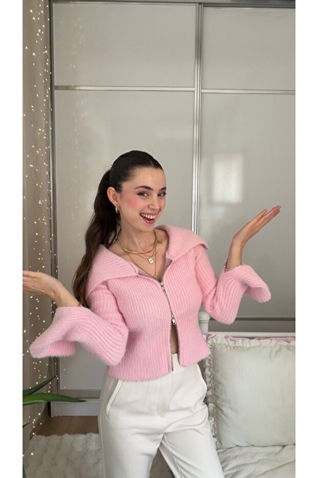 Pembe Fermuarlı Triko - 2