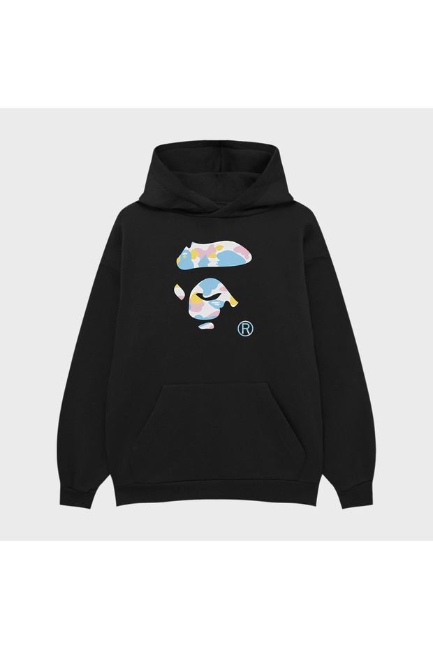 Unisex Bathing Siluet Printed 3 Thread Ş Fleece-Lined Hoodie Sweatshirt