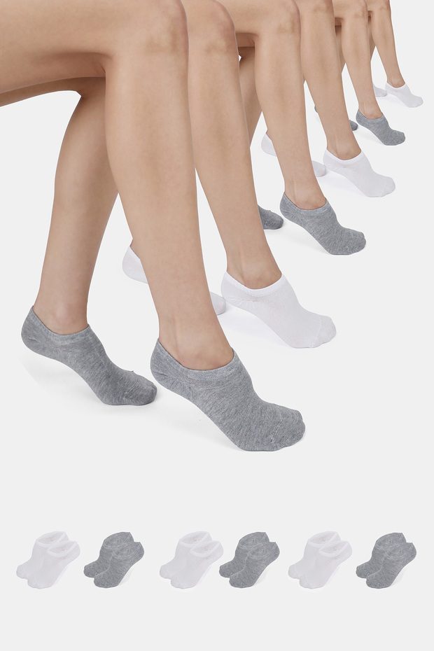 Bamboo Women's Sneaker White-Grey Socks Stitch-Free Invisible Ankle Sports Socks Premium 6-Pack