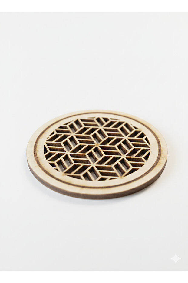 6 Pieces Wooden Tea and Coffee Coasters - 10 cm Special Design Laser Engraved Raw Mdf