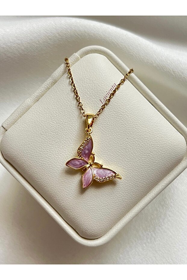 Gold Purple Butterfly Model Steel Necklace