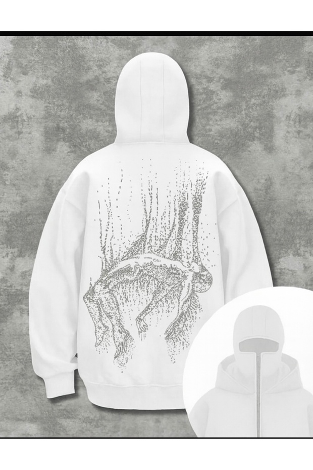 Oversize Black Printed Hooded Sweatshirt