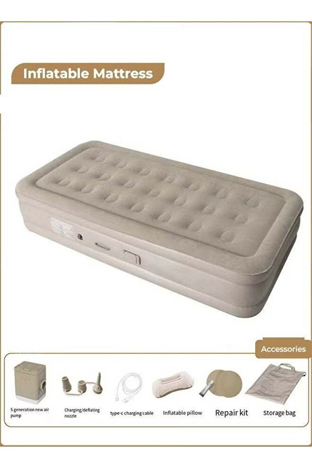 Portable Inflatable Air Mattress with Built-in Electric Pump – Water-Resistant Sleeping