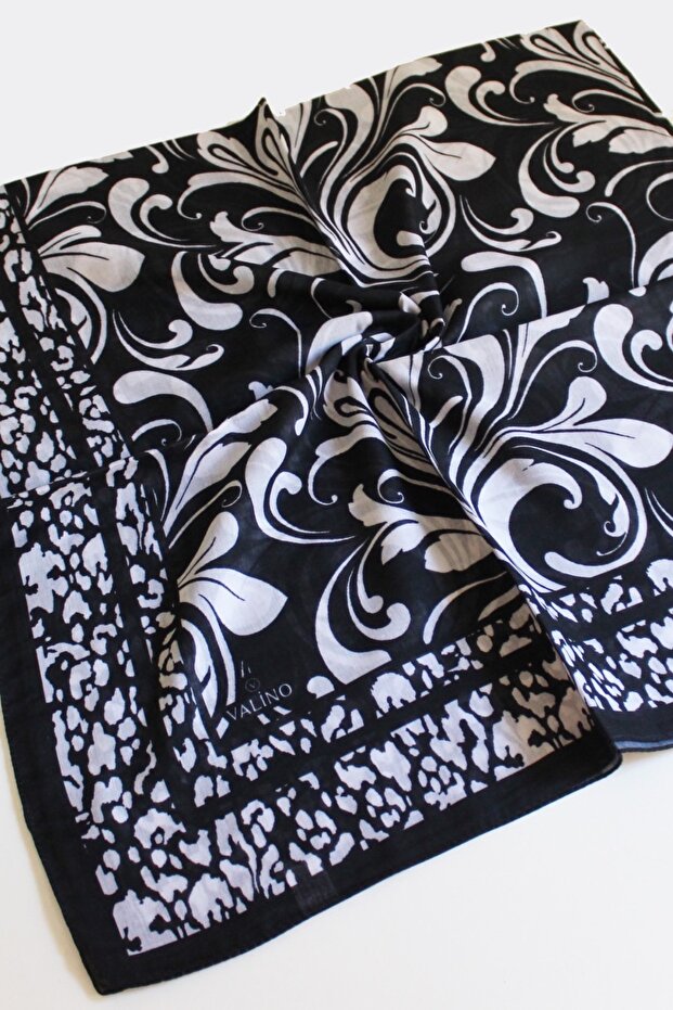 120X120 Leaf Pattern Large Size Scarf Cotton Scarf Oversized Scarf Black