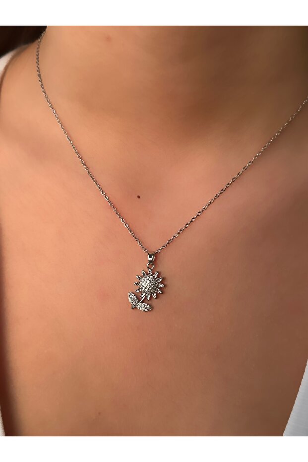 Ayçiçeği Tasarımlı Çelik Kolye - 2