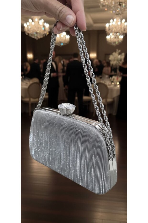 Women's Silver Crystal Large Stone Evening Dress Bag Special Occasion Bag