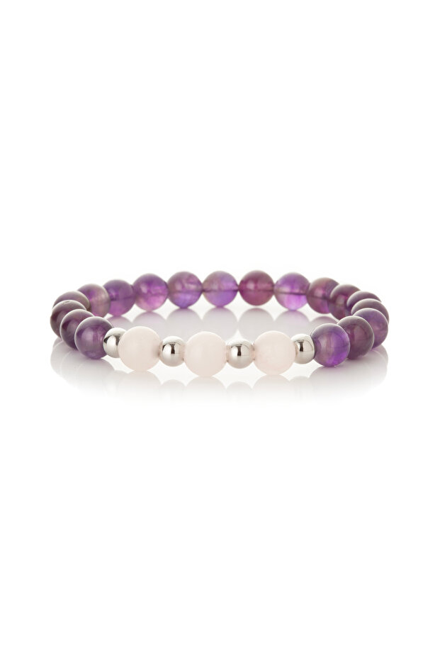 Relaxation, Calm, Energy Bracelet Real Amethyst - Pink Quartz Stone Bracelet Mkt.1.101.6