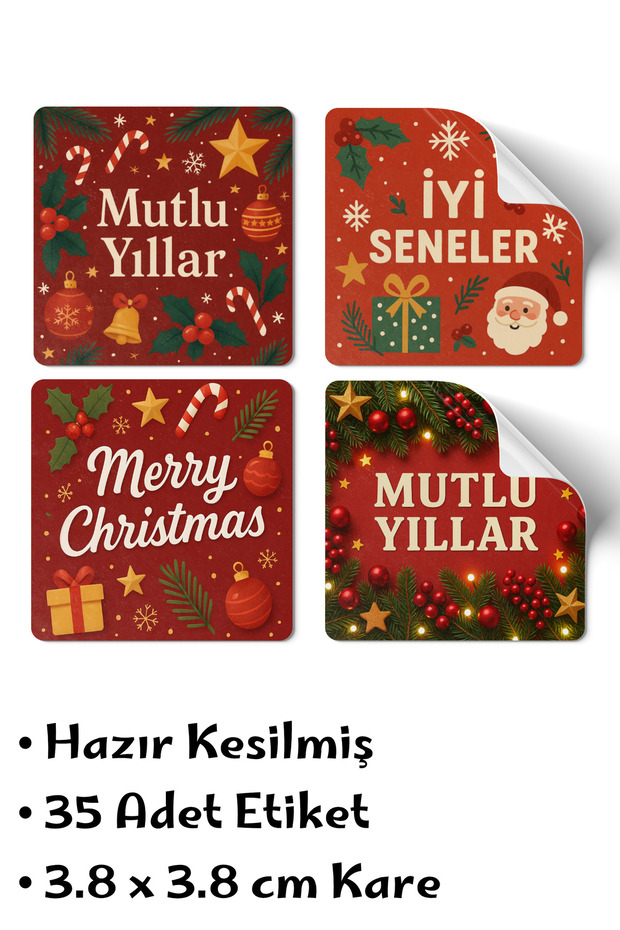 35 Pieces Adhesive Christmas Sticker Set – 3.8×3.8 cm Square Happy New Year Good Years Gift Label