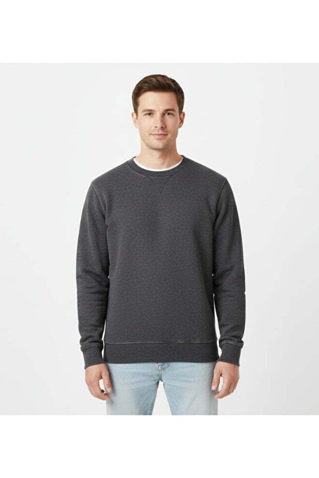 Men's 100% Cotton French Terry Crewneck Charcoal Grey Sweatshirt - Classic Fit