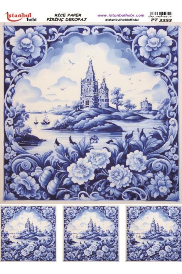 Rice Decoupage Paper 30X42Cm Pt-3353 Blue Flowers Landscape