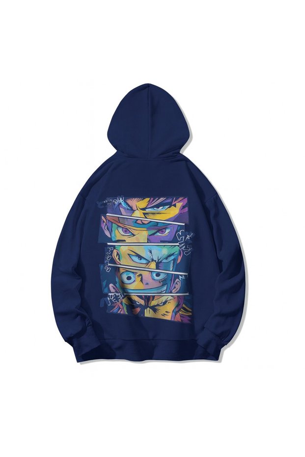 Unisex Oversized Hooded Anime Eye Panelled Streetwear Graphic Print Sweatshirt