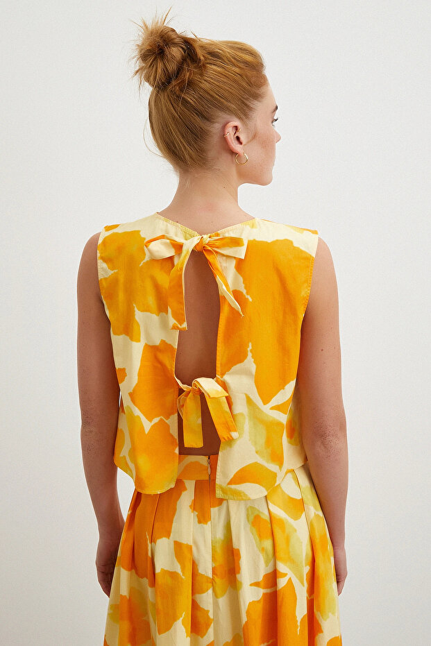 Batik Pattern Zero Sleeve Blouse Yellow - 6