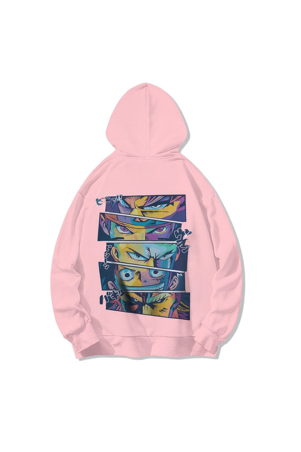 Unisex Oversized Hooded Anime Eye Panelled Streetwear Graphic Print Sweatshirt