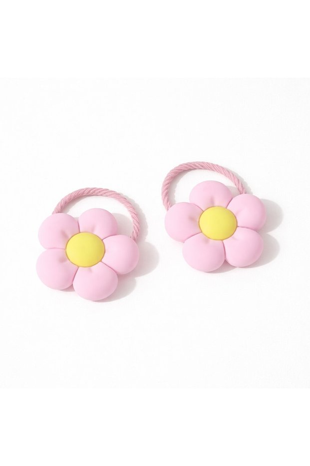 Floral Girl's Elastic Buckle Set of 2 Standard Pink