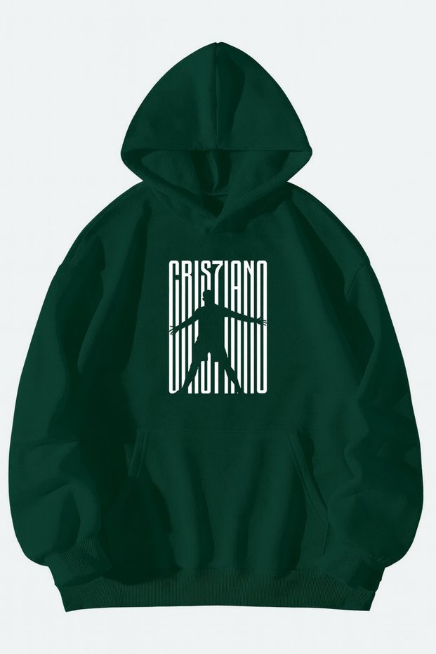 Unisex Oversized Hooded Black Minimal Silhouette Printed Streetwear Sports Sweatshirt