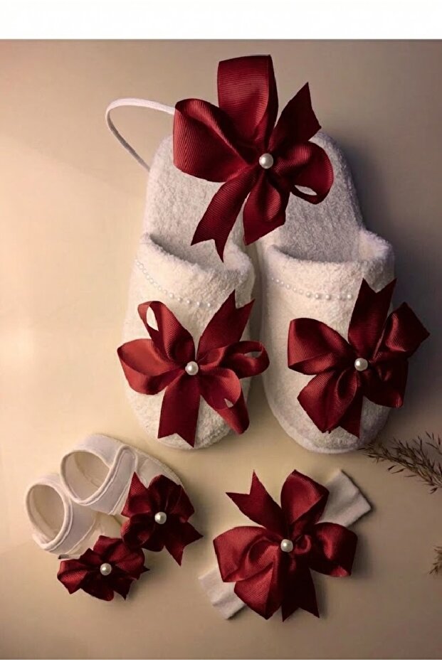 Bowknot Maternity Slippers and Crown Set of 4 – Postpartum Mother Set