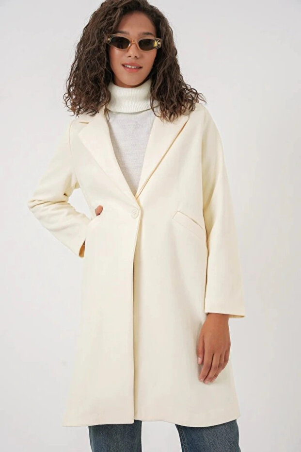 9085 Kaşe Kaban - Krem - 3