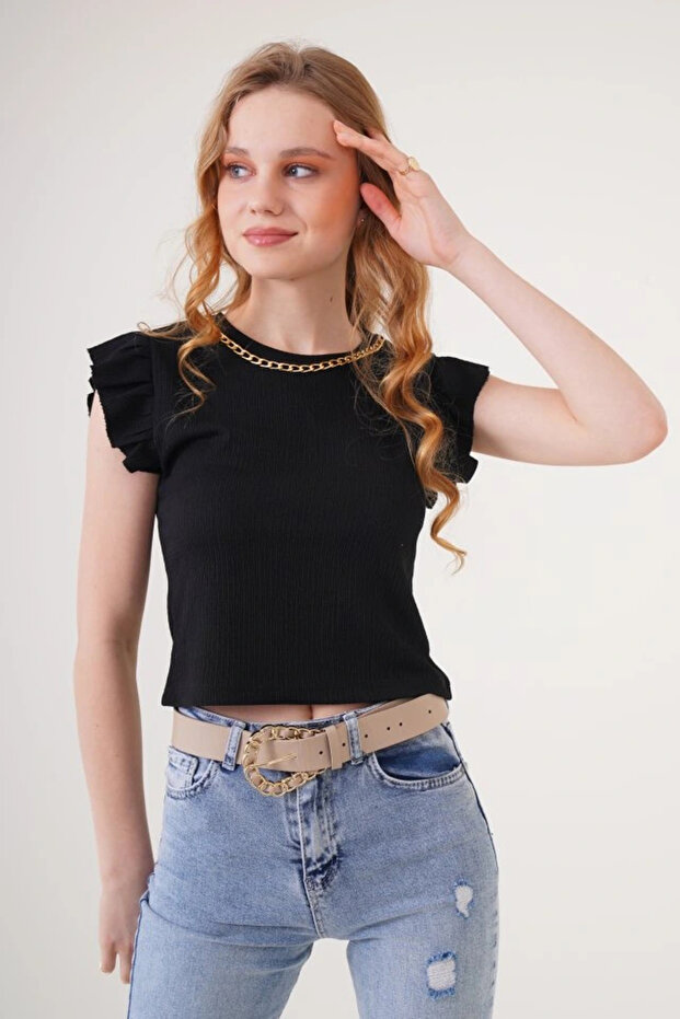    0430 Knitted Blouse - Black - 1