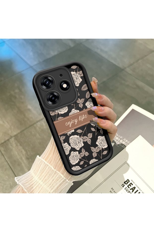Tecno Spark 10 Pro 4g Compatible Flexible Black Silicone Shock Absorbing Phone Case Retro Pattern