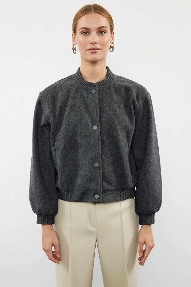 Women's Judge Collar Standard Sleeve Cashmere Bomber Jacket Functional Durable Quality Comfortable Stylish