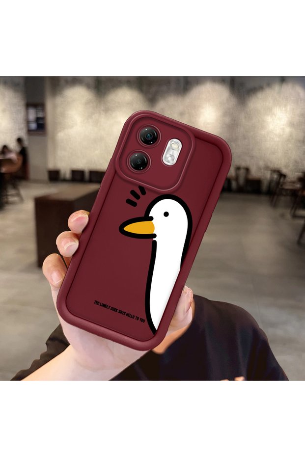 Infinix Smart 9 Compatible Flexible Silicone Protection Burgundy Color Cute Duck Case