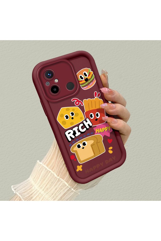 Xiaomi Redmi 12C Compatible Flexible Silicone Protection Burgundy Color Cartoon Case