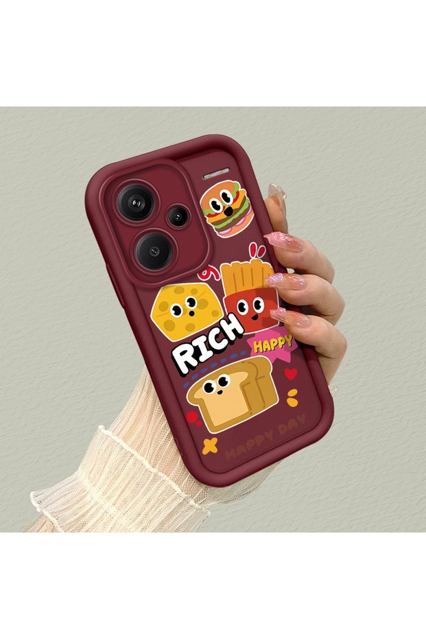 Xiaomi Redmi Note 13 Pro Plus Compatible Flexible Silicone Protection Burgundy Color Cartoon Case