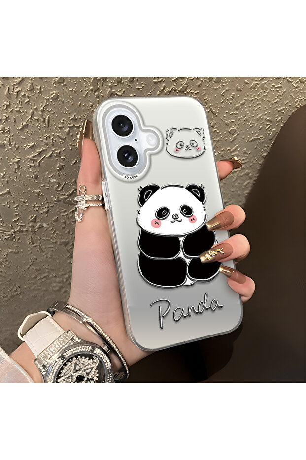 غطاء سيليكون متوافق مع آيفون 16 بنمط الباندا اللطيف، حافظة مقاومة للصدمات - 4