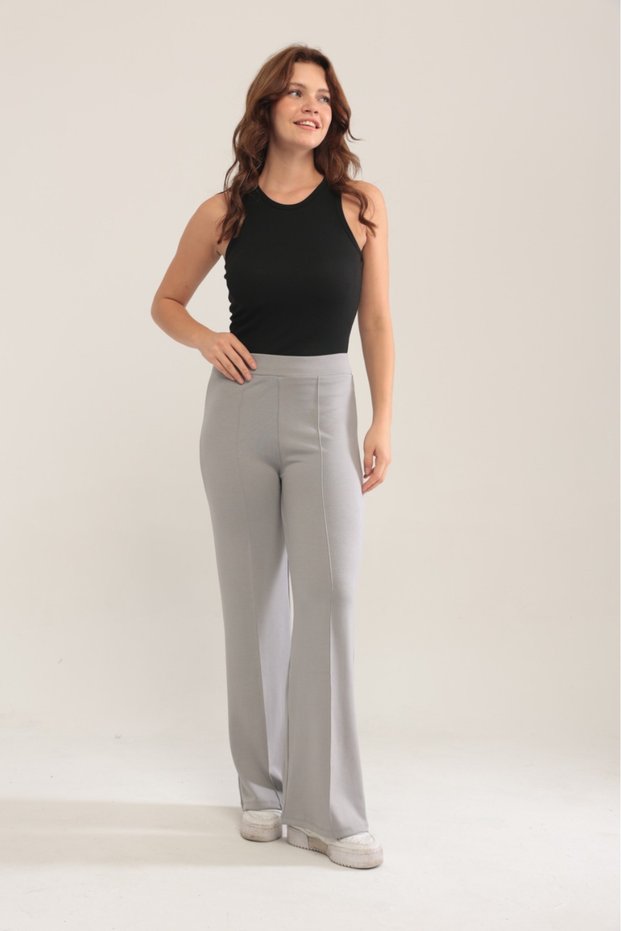 Women's Gray Wide Leg Modal Fabric Leggings Pants Soft Texture Stylish Stretch Fabric Front Ruched
