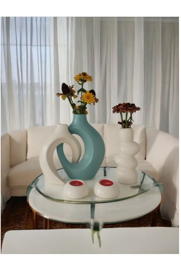 Platinum 5-Piece Modern Decorative Vase & Candle Holder Set | Large Size Living Room & Office Decor Height/23 cm