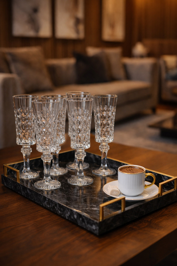 6-Piece Glass Coffee Side Flute Glasses – 19 Cm, 130 ml | Stylish Patterned Water, Soft Drink, Treat Cup