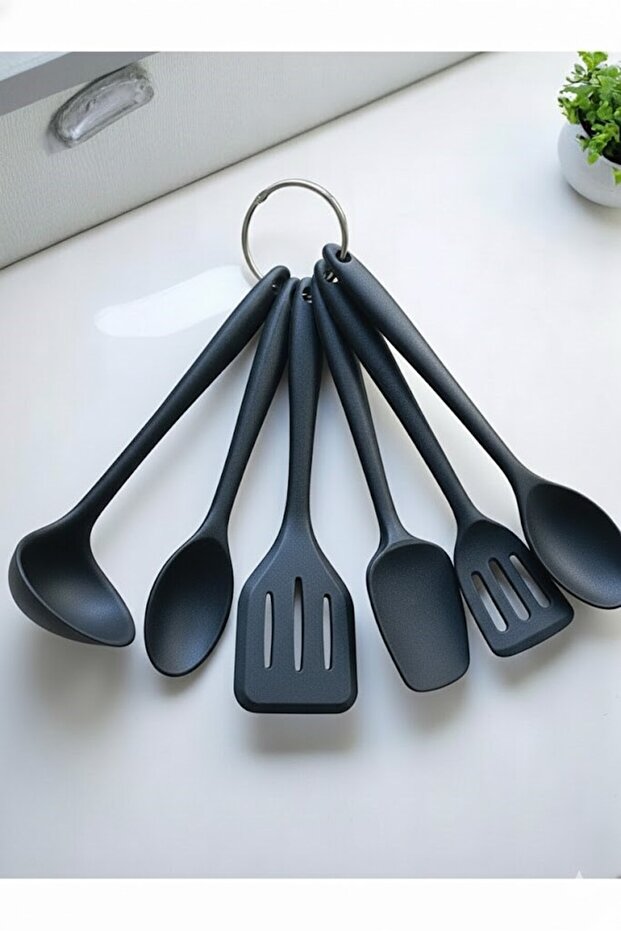 6 Piece Silicone Serving Set Dishwasher Safe Silicone Kitchen Utensil Set 21cm Spatula Ladle