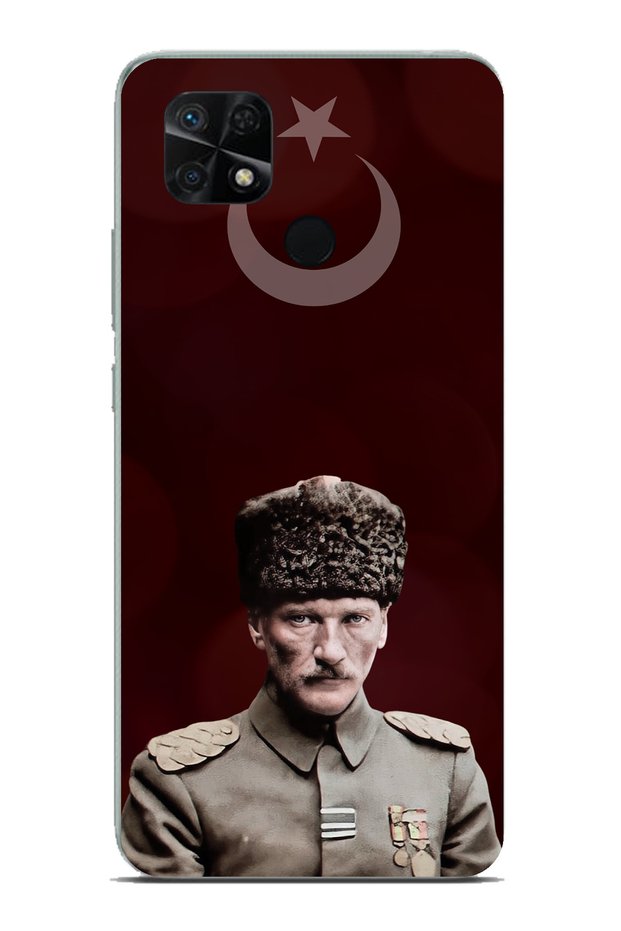 حافظة سيليكون متوافقة مع هاتف Redmi 10C - POCO C40 Moon Star ورئيس القائد أتاتورك مطبوع