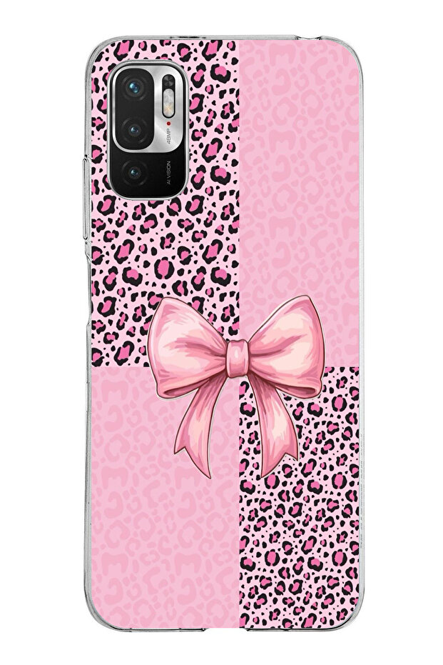 حافظة سيليكون متوافقة مع هاتف Redmi Note 10 5G بنمط الفهد الوردي وشريط مطبوع - 1