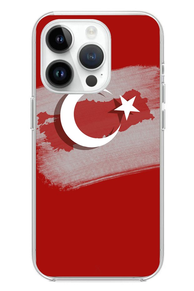 حافظة سيليكون متوافقة مع هاتف iPhone 14 PRO مع خريطة تركيا وعلم تركيا مطبوع