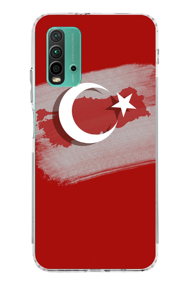 حافظة سيليكون متوافقة مع هاتف Redmi 9T-POCO M3 مع خريطة تركيا وعلم تركيا مطبوع